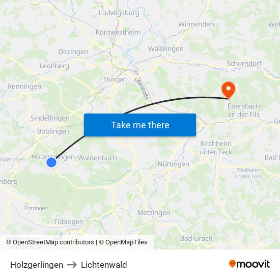 Holzgerlingen to Lichtenwald map