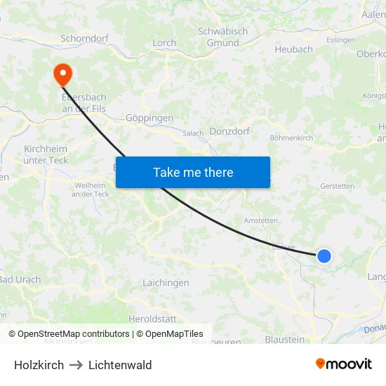 Holzkirch to Lichtenwald map