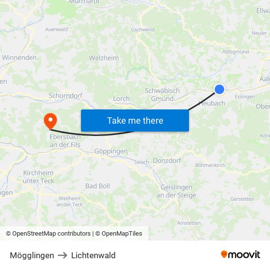 Mögglingen to Lichtenwald map