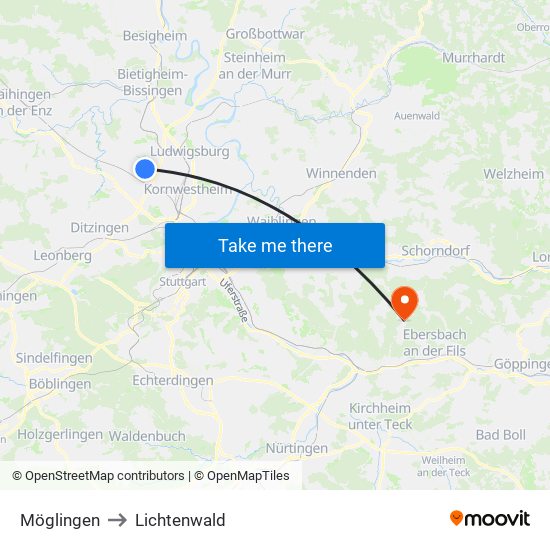 Möglingen to Lichtenwald map