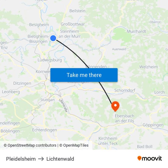 Pleidelsheim to Lichtenwald map