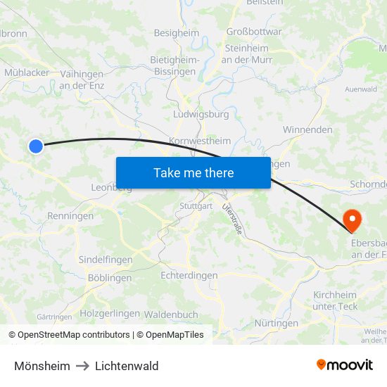 Mönsheim to Lichtenwald map