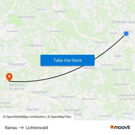 Rainau to Lichtenwald map