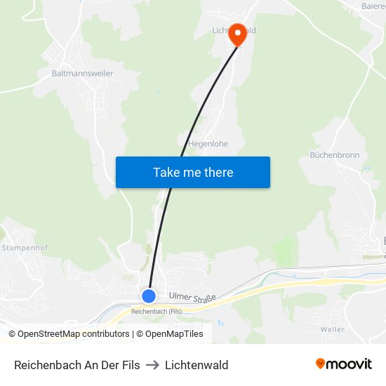 Reichenbach An Der Fils to Lichtenwald map