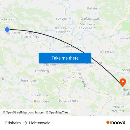 Ötisheim to Lichtenwald map