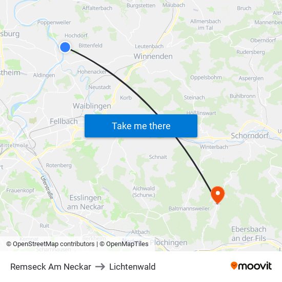 Remseck Am Neckar to Lichtenwald map