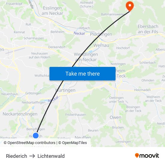 Riederich to Lichtenwald map