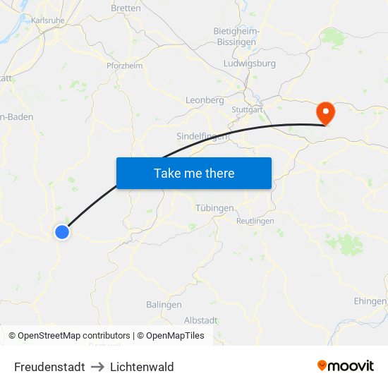 Freudenstadt to Lichtenwald map