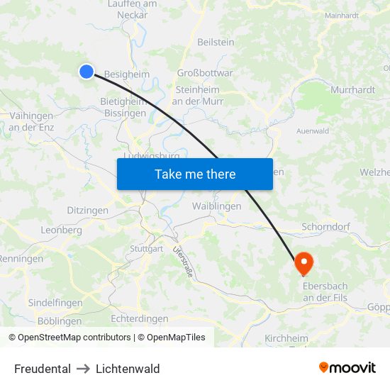 Freudental to Lichtenwald map