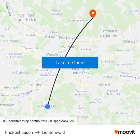 Frickenhausen to Lichtenwald map