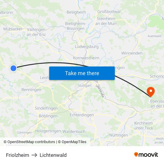 Friolzheim to Lichtenwald map