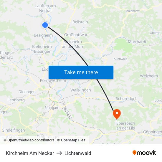 Kirchheim Am Neckar to Lichtenwald map