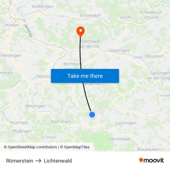 Römerstein to Lichtenwald map