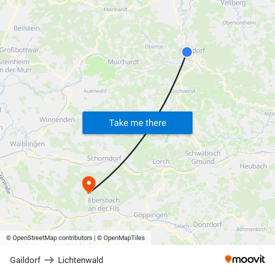 Gaildorf to Lichtenwald map