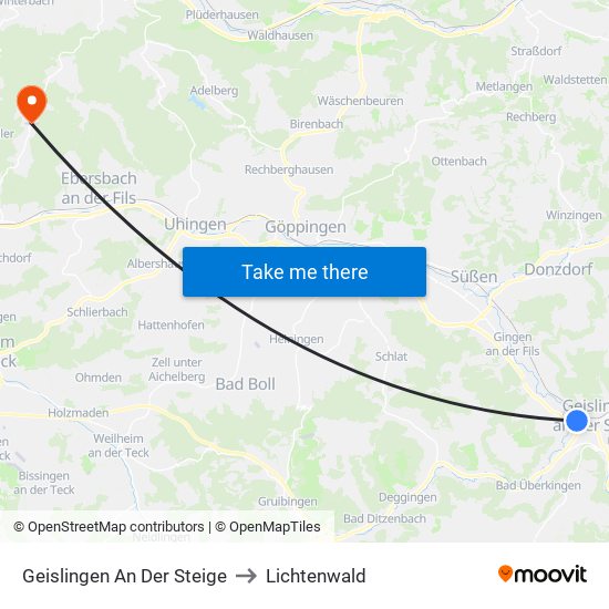 Geislingen An Der Steige to Lichtenwald map