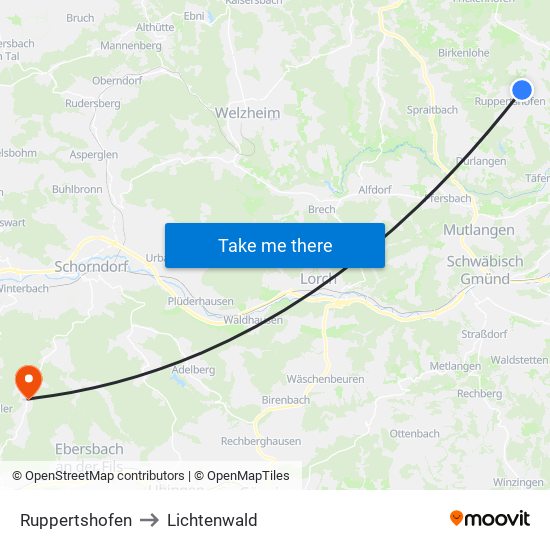 Ruppertshofen to Lichtenwald map