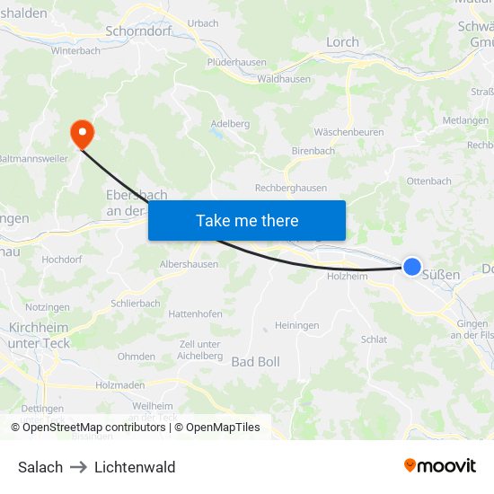 Salach to Lichtenwald map