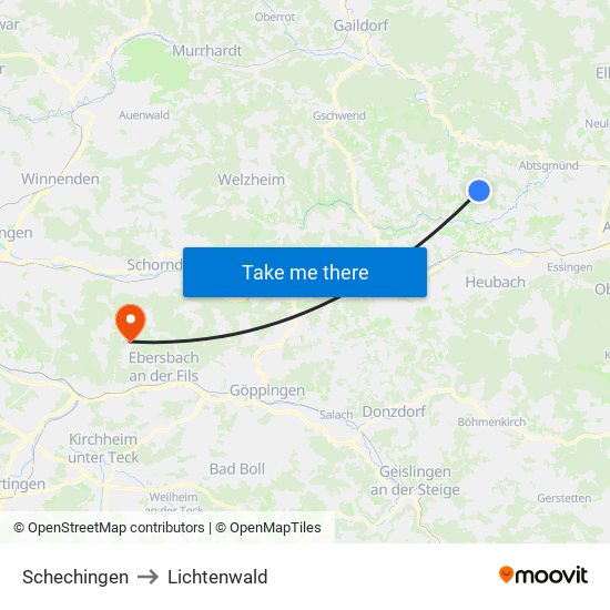 Schechingen to Lichtenwald map