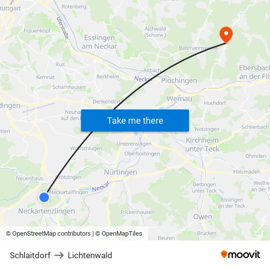 Schlaitdorf to Lichtenwald map