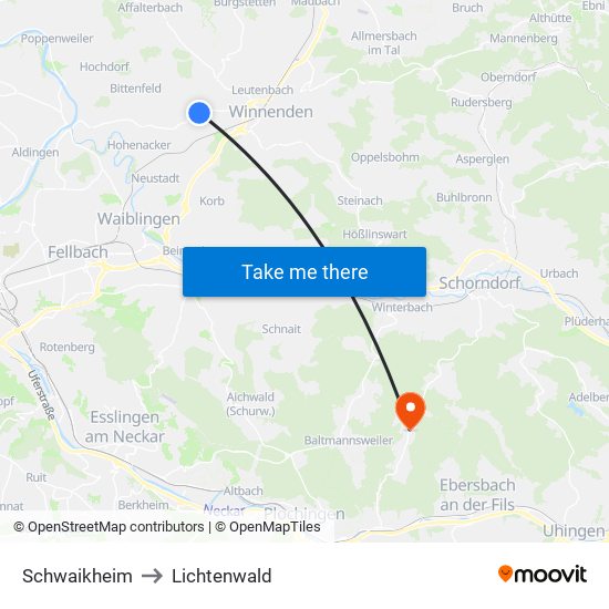 Schwaikheim to Lichtenwald map