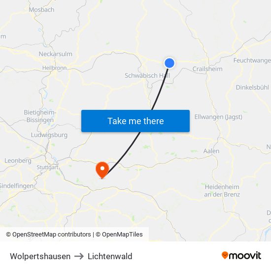 Wolpertshausen to Lichtenwald map