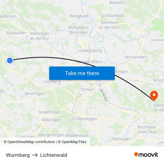 Wurmberg to Lichtenwald map