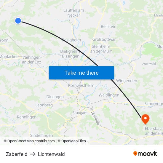 Zaberfeld to Lichtenwald map
