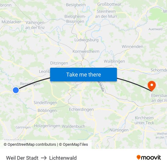 Weil Der Stadt to Lichtenwald map