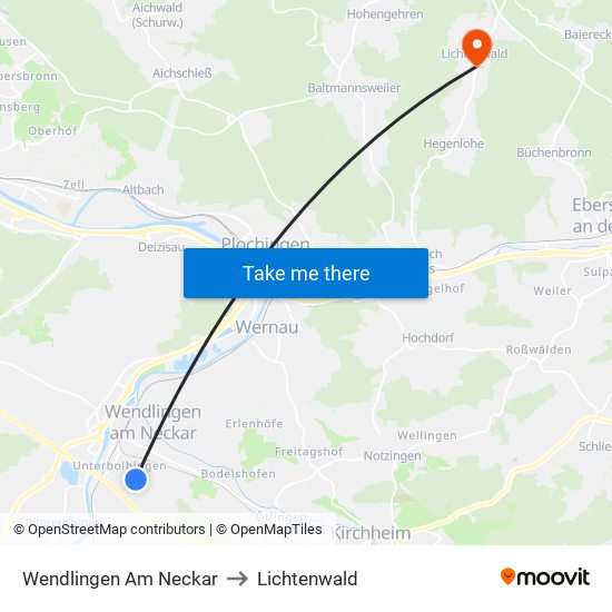 Wendlingen Am Neckar to Lichtenwald map