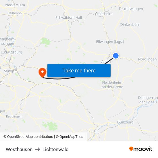 Westhausen to Lichtenwald map