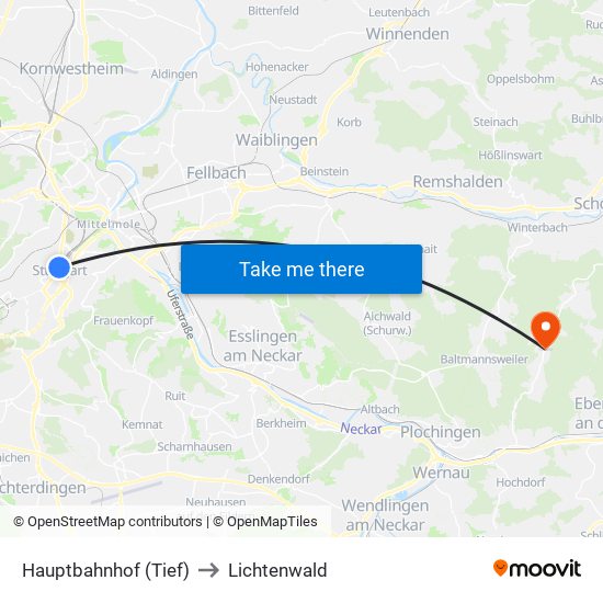 Hauptbahnhof (Tief) to Lichtenwald map