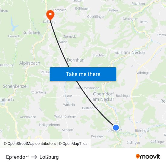 Epfendorf to Loßburg map