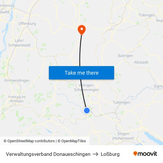 Verwaltungsverband Donaueschingen to Loßburg map