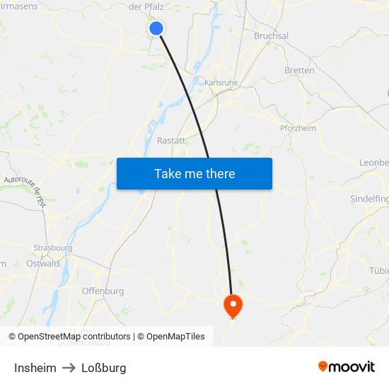 Insheim to Loßburg map