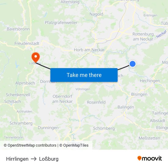 Hirrlingen to Loßburg map