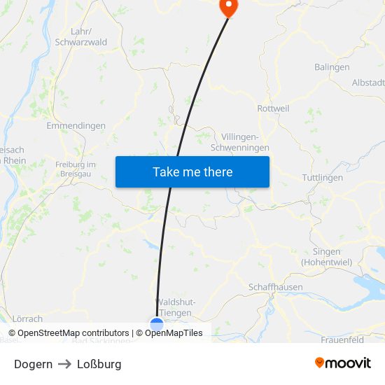 Dogern to Loßburg map