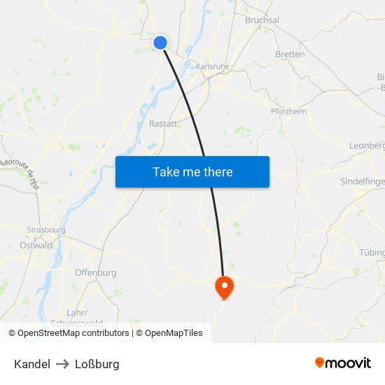 Kandel to Loßburg map