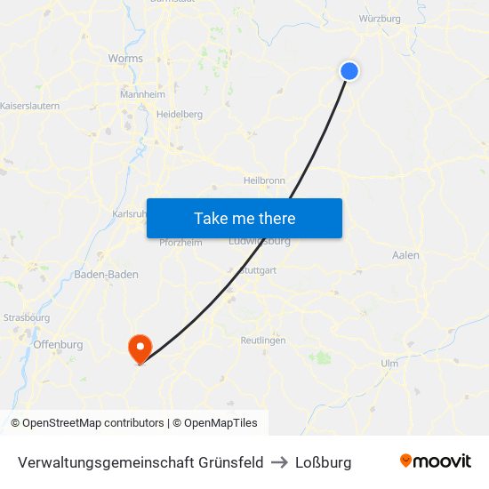 Verwaltungsgemeinschaft Grünsfeld to Loßburg map