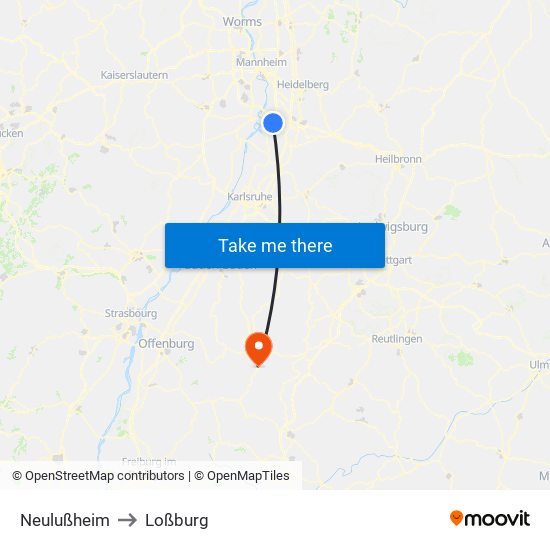 Neulußheim to Loßburg map