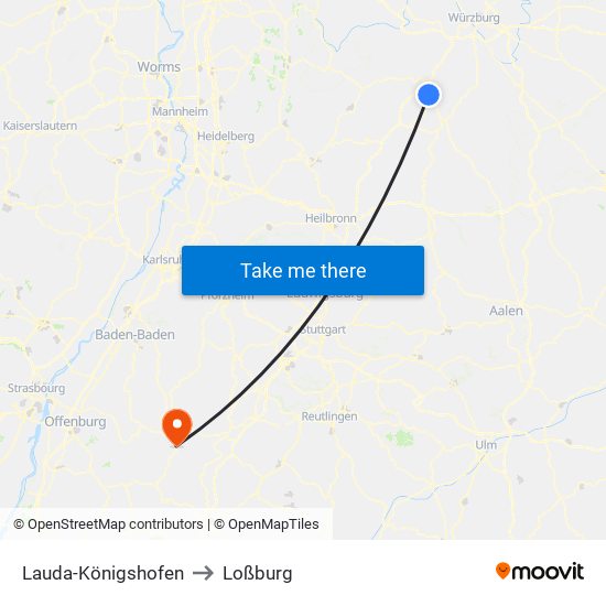 Lauda-Königshofen to Loßburg map