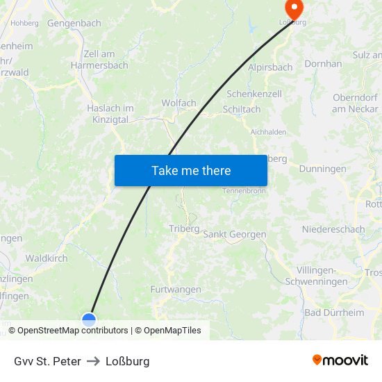 Gvv St. Peter to Loßburg map