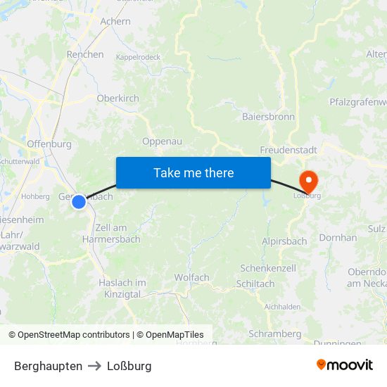 Berghaupten to Loßburg map