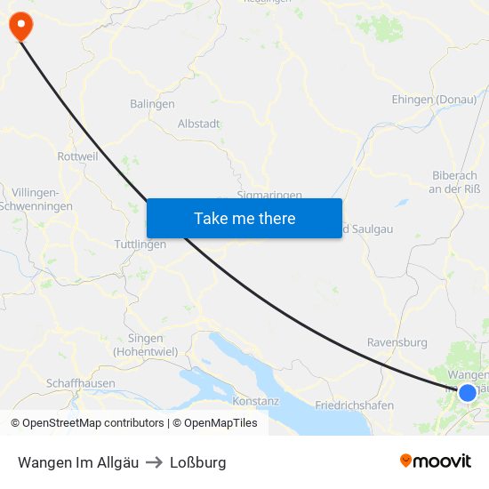 Wangen Im Allgäu to Loßburg map