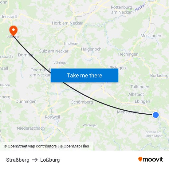Straßberg to Loßburg map