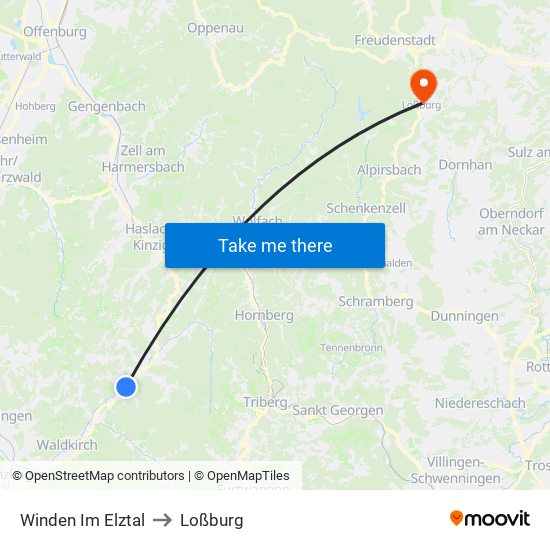 Winden Im Elztal to Loßburg map