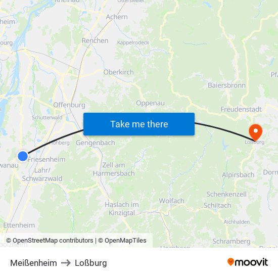 Meißenheim to Loßburg map