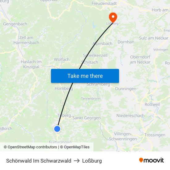 Schönwald Im Schwarzwald to Loßburg map