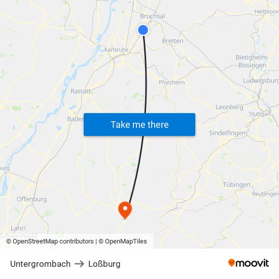 Untergrombach to Loßburg map