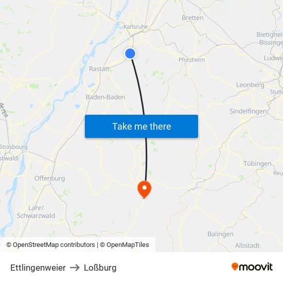 Ettlingenweier to Loßburg map