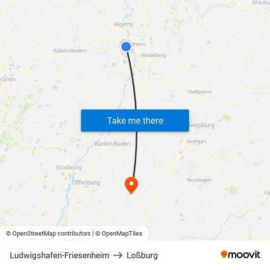 Ludwigshafen-Friesenheim to Loßburg map